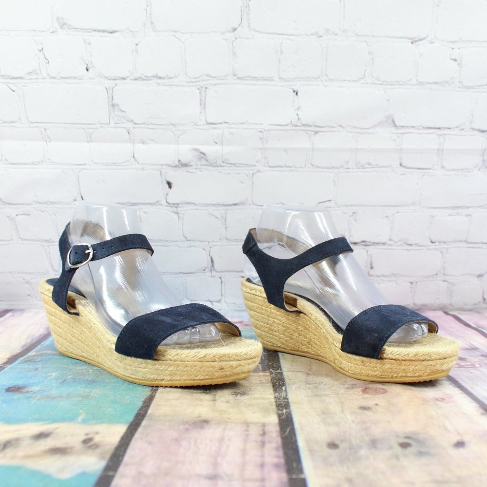Lisa B. Black Leather Ankle Strap Espadrilles Wedge Sandals EU 40 US 9 - Picture 3 of 9